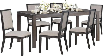 COLAMY Rectangular Dining Table Set for 6, Wood Dining Table for 6 with Chairs, 60 Inch Dining Table and Chairs for Kitchen, Dining Room, Brown