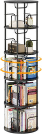 5 Tier Rotating Bookshelf, 360 Display Spinning Corner Bookshelf, Space-Saving Metal Frame Bookcase for Living Room, Office, Bedroom, Black
