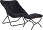 Oversized Folding Faux Fur Chair with Ottoman, X-Large Soft Saucer Chair, Foldable Metal Frame for Bedroom, Living Room, Balcony (Black)