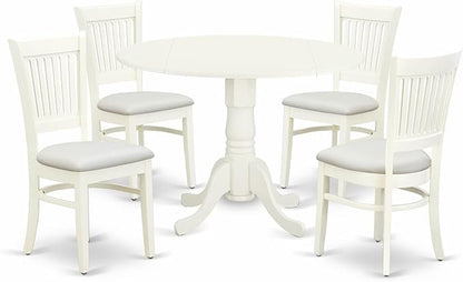East West Furniture DLVA5-LWH-C 5 Piece Dining Table Set for 4 Includes a Round Kitchen Table with Dropleaf and 4 Linen Fabric Kitchen Dining Chairs, 42x42 Inch, Linen White