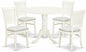 East West Furniture DLVA5-LWH-C 5 Piece Dining Table Set for 4 Includes a Round Kitchen Table with Dropleaf and 4 Linen Fabric Kitchen Dining Chairs, 42x42 Inch, Linen White