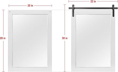 Farmhouse Mirror for Bathroom, White Rustic Vanity Mirror Wood Framed Decrative Mirrors, Barn Door Style Decor Entryway Bedroom 22x30INCH Horizontal