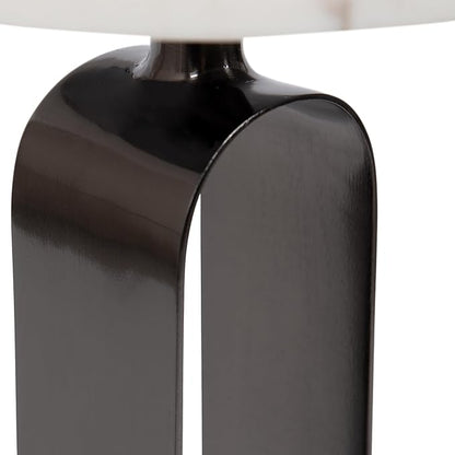 Kate and Laurel Helio Modern Round Drink Table, 8 x 8 x 24, White and Gray Gunmetal, Natural Marble Cocktail Table for Small Spaces and Use as Small Plant Stand or Nightstand
