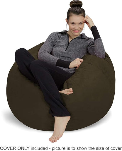 Sofa Sack Bean Bag Chair Cover Only, for Adults and Kids, Without Filling Comfy Fluffy Round or Oval Beanbag Chair Cover Replacement, Lazy Sofa Cover for Reading Chair or Floor Chair, 3 Foot, Olive