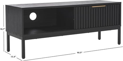 SAFAVIEH Lylia TV Stand for up to 55" Flatscreen – Black with Black Legs & Gold Handle, 1 Sliding Door, 1 Open Shelf, Entertainment Media Console (MED9617B)