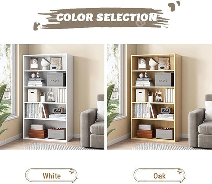 Basic Open Shelf Bookcase - 5-Tier Wooden Cube Storage Shelves Split Bookshelf, Oak