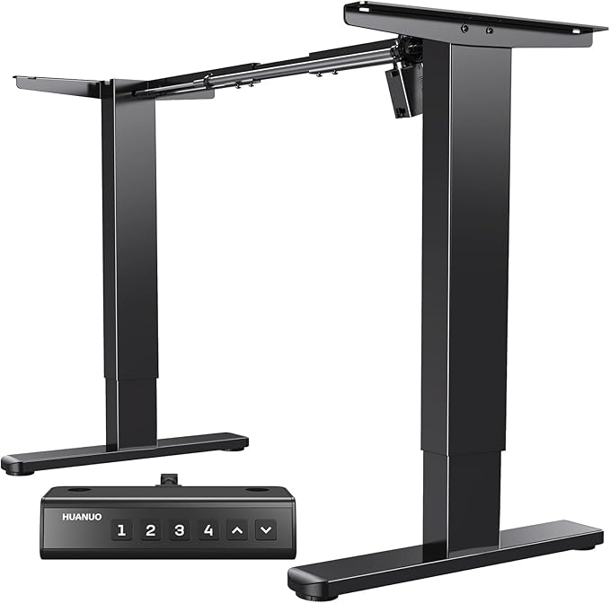 HUANUO Standing Desk Frame with 220lbs Powerful Brushless Motor, Thick T-Shaped Adjustable Desk Legs Made of Automotive-Grade Steel, for Max 75″ x 35″ Desktop, for Home Office, Black Frame Only