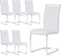 Dining Chairs Set, Kitchen Modern Metal Chairs with Faux Leather Padded Seat High Back and Sturdy Chrome Legs, Chairs for Dining Room (White, Set of 6)