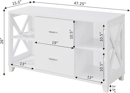 Convenience Concepts Oxford Deluxe 2 Drawer TV Stand with Shelves for TVs up to 55 Inches, White
