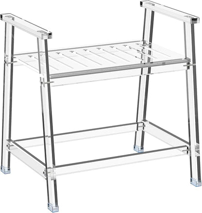 Acrylic Shower Chair with Arms - 23.62" Clear Shower Bench with Handle for Inside Shower Heavy Duty Shower Stool for Seniors Elderly Non-Slip Waterproof Indoor and Outdoor