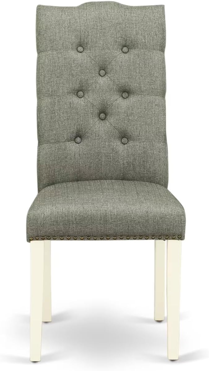 East West Furniture V077EL207-5 5 Piece Dinette Set for 4 Includes a Rectangle Dining Room Table with V-Legs and 4 Gray Linen Fabric Upholstered Parson Chairs, 40x72 Inch, Multi-Color
