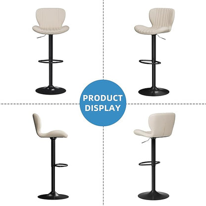 Shintenchi Bar Stools Set of 4 Modern Swivel Bar Chairs, Counter Height Faux Leather Metal Barstools, Upholstered Island Chairs with Back and Footrest, Beige