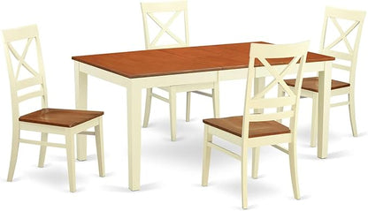 East West Furniture NIQU5-WHI-W 5 Piece Dining Set Includes a Rectangle Dining Table with Butterfly Leaf and 4 Kitchen Chairs, 36x66 Inch, Buttermilk & Cherry