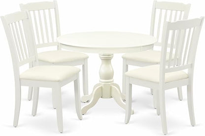 East West Furniture HBDA5-LWH-C 5 Piece Kitchen Table & Chairs Set Includes a Round Dining Room Table with Pedestal and 4 Linen Fabric Upholstered Chairs, 42x42 Inch, Linen White
