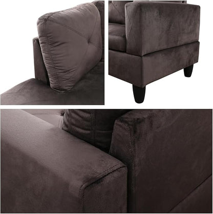 L Shaped Sectional Sofa with Ottoman, Microfiber Right Facing Modern Couches for Living Room, Bedroom, Office,Espresso