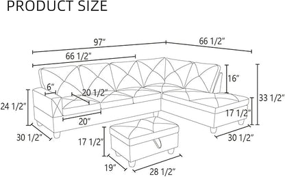 L Shaped Sectional Couches, Modern Modular Sectional Sofa for Living Room Bedroom Furniture, Comfortable 4 Seat Couch with Ottoman Storage & Chaise, Gray