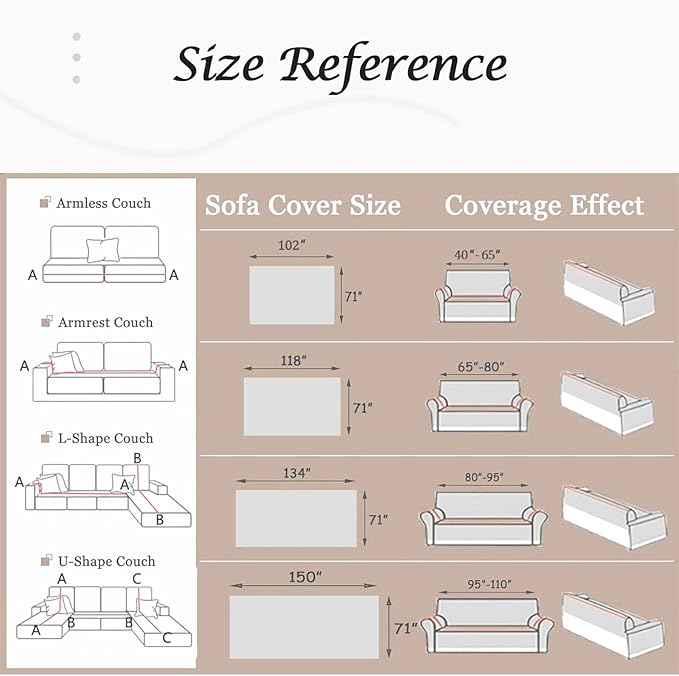 Couch Cover for Dogs Washable Sofa Cover, Sectional Couch Covers, Sofa Covers for 2 Cushion Couch, Non Slip Stripe Sofa Slipcovers Furniture Protector, Couch Protector from Cat Claws, Beige,71''x150''