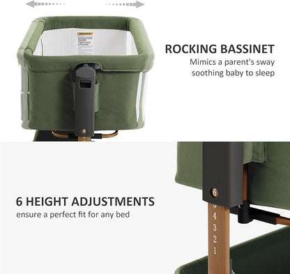 3 in 1 Baby Bassinet, Rocking Bassinet, Bedside Bassinet, 6-Height Adjustable, Bassinet Bedside Sleeper, Bedside Bassient for Baby with Comfy Mattress, Breathable Mesh, Large Storage Basket
