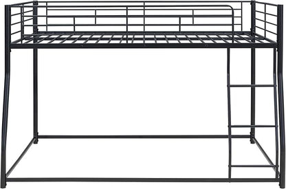 Full XL Over Queen Metal Floor Bunk Bed with Sloping Stairs and Safety Guardrails for Bedroom,Guest Rooms, No Box Spring Needed, Simple to Assemble,Black