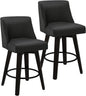 Counter Height Swivel Bar Stools Set of 2, 26 Inch Bar Stools with Footrest, Faux Leather Upholstered Barstools with Back and Solid Wood Legs for Kitchen Island, Dining Room,Pub,Black