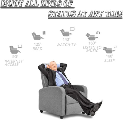BestMassage | Recliner Chair | with 2 Point Massage Function | Textile Grey | with Lumbar Support, Adjustable Push Back, Footrest & Padded Seat | Easy Assembly | for Living Room, Home Theatre