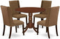 East West Furniture DLFL5-MAH-18 5 Piece Kitchen Table Set for 4 Includes a Round Dining Room Table with Dropleaf and 4 Brown Linen Linen Fabric Parson Dining Chairs, 42x42 Inch, Mahogany