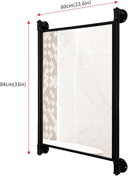 Industrial Pipe Mirror for Bathroom,Rectangle Iron Wall Mirrors for Living Room Bedroom(33 x 23.6 in)