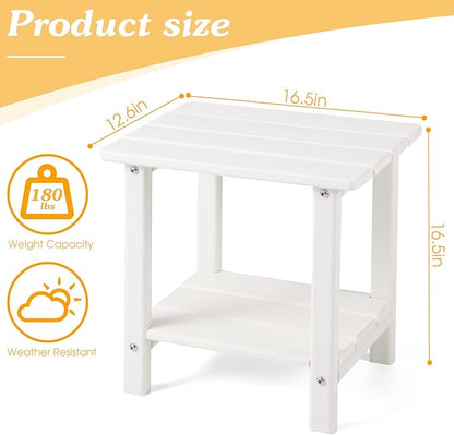 Adirondack Outdoor Side Table, 2-Tier Sturdy Patio End Table Weather Resistant, 16.5" Solid Side Table for Patio, Pool, Porch