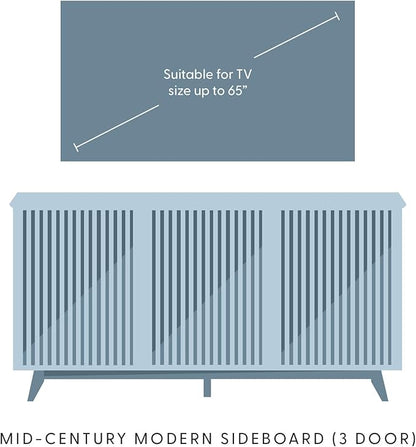 Plank+Beam Mid-Century Modern Wood TV Stand, Three Door Solid Wood Entertainment Console with Storage, 59" L x 16" W x 30" H, Black