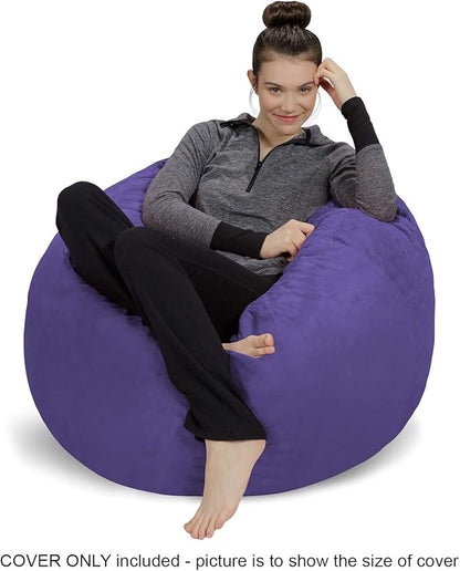 Sofa Sack Bean Bag Chair Cover Only, for Adults and Kids, Without Filling Comfy Fluffy Round or Oval Beanbag Chair Cover Replacement, Lazy Sofa Cover for Reading Chair or Floor Chair, 3 Foot, Purple