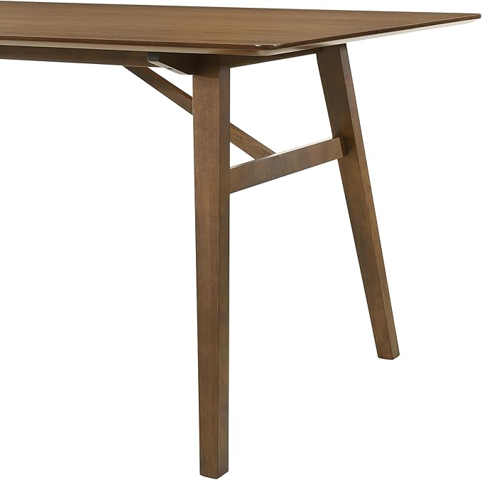 Armen Living Channell Mid Century Modern 7 Piece Walnut Wood Dining Table Set with Blue Fabric