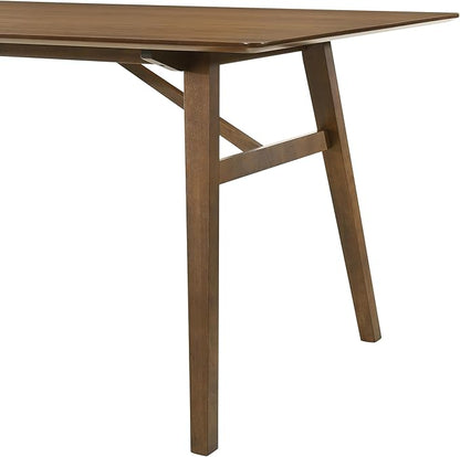 Armen Living Channell Mid Century Modern 7 Piece Walnut Wood Dining Table Set with Blue Fabric