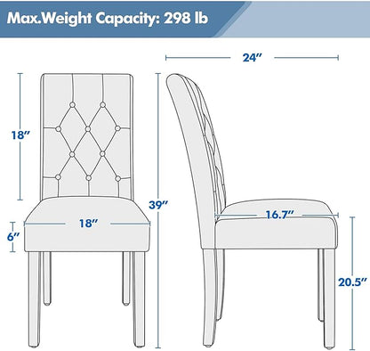 Yaheetech Dining Chairs Set of 2 Modern Style Faux Leather Dining Room Chairs with Solid Wood Legs and Button Tufted Padded for Home Kitchen and Restaurant, White