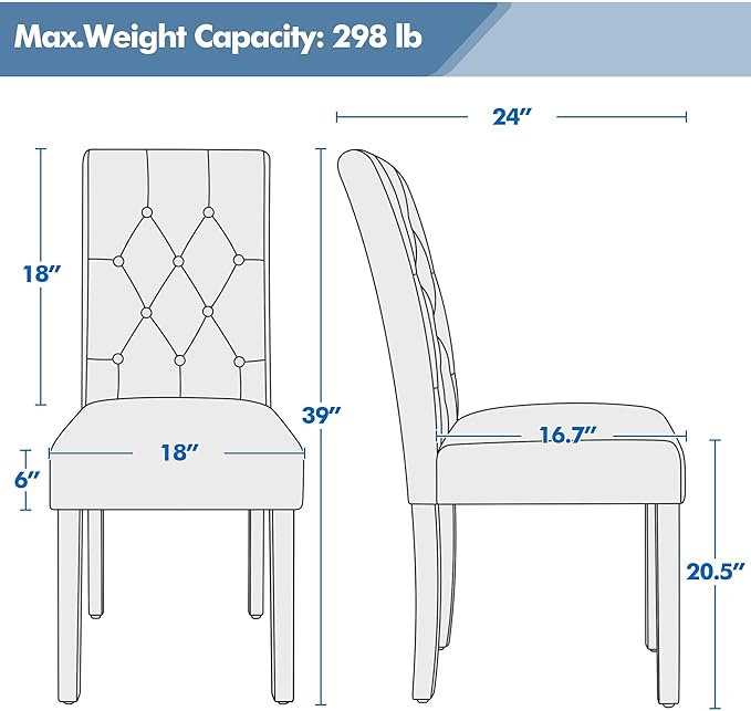 Yaheetech Dining Chairs Set of 4 Modern Style Faux Leather Dining Room Chairs with Solid Wood Legs and Button Tufted Padded for Home Kitchen, Gray