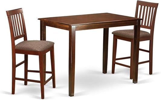 East West Furniture YAVN3-MAH-C 3 Piece Kitchen Counter Height Dining Table Set Contains a Rectangle Dining Room Table and 2 Linen Fabric Upholstered Chairs, 30x48 Inch, Mahogany