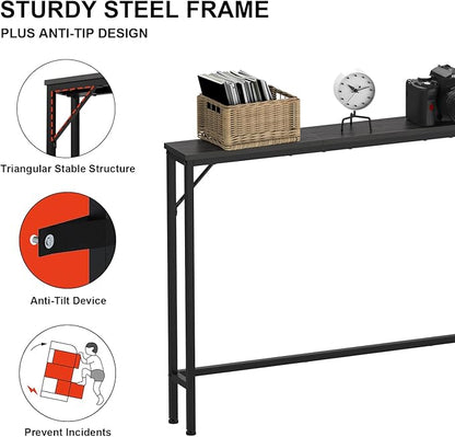 Tohomeor 5.9" Skinny Behind Sofa Console Table with Charging Station Charcoal Black 47.2" Narrow Long Behind Couch Table with Power Outlets USB Ports Thin Entry Table for Entryway Living Room Hallway