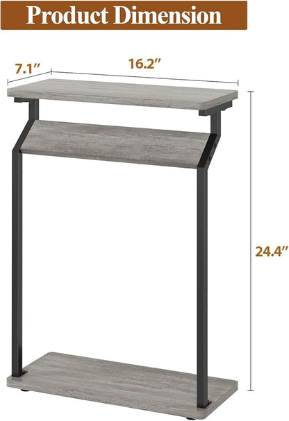 Narrow Side Table for Small Spaces, Slim Couch Tray Table, Skinny Thin End Table for Living Room, Bedroom, Grey