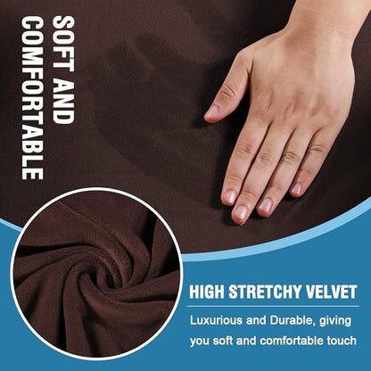 H.VERSAILTEX Sofa Cover 3 Piece T Cushion Loveseat Slipcovers Thick Velvet Couch Cover Furniture Protector Stretch T Cushion Sofa Covers for 2 Cushion Couch with 2 T Cushion Covers Washable, Brown