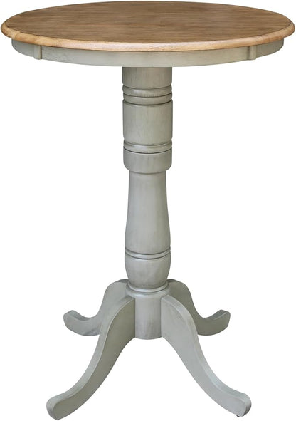 IC International Concepts 30" Round Top Pedestal Dining Table, 40.9" High, Distressed Hickory/Stone