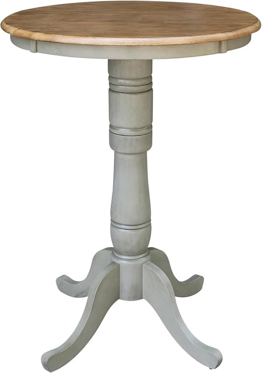 IC International Concepts 30" Round Top Pedestal Dining Table, 40.9" High, Distressed Hickory/Stone