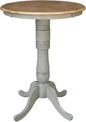 IC International Concepts 30" Round Top Pedestal Dining Table, 40.9" High, Distressed Hickory/Stone