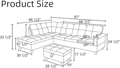 Convertible Leather Sectional Couch, Modern L Shaped Couch with Storage, Large Modular 5-Seat Sectional Sofa with Ottomans for Living Room and Office, Brown