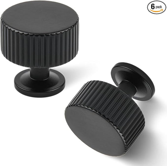 Matt Black Kitchen Cabinet Knob, 6 Pack Solid Brass Dresser Drawer Pulls, 1-1/10 Black Cabinet Knob for Cabinet Cupboard Wardrobe, Furniture Hardware Handles