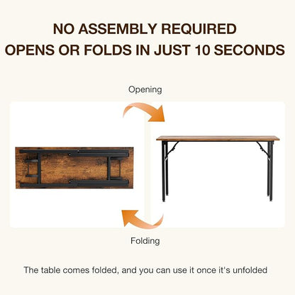 TEMI Long Computer Desk Folding Table - 55.1" Foldable Office Desk, No Assembly, Perfect Writing Table for Bedroom, Dorm, or Apartment, Portable Large Desk or Study Table with Compact Design, Brown