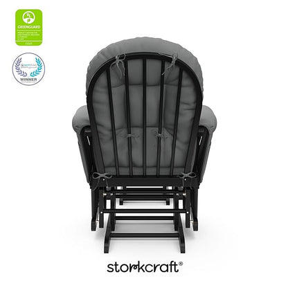 Storkcraft Premium Hoop Glider & Ottoman (Black with Gray) — GREENGUARD Gold Certified, Solid Wood Craftsmanship, Convenient Storage Pockets, Smooth-Gliding Chair for Nursery, Multi-Award-Winning
