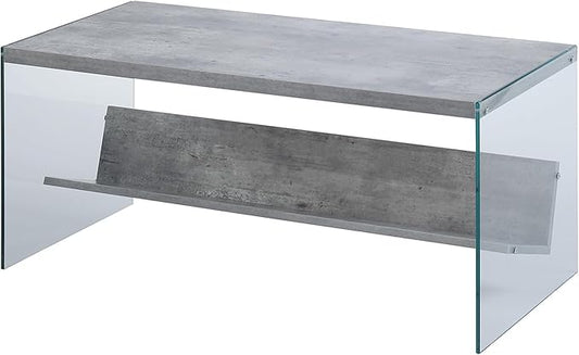 Convenience Concepts SoHo Modern Living Storage Shelf, Contemporary Coffee Table for Family Room, 40", Faux Birch/Glass