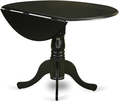 East West Furniture DLWE5-BLK-W 5 Piece Dinette Set for 4 Includes a Round Dining Table with Dropleaf and 4 Dining Room Chairs, 42x42 Inch, Black