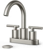 FORIOUS Brushed Nickel Bathroom Faucet 2 Hole, 4 Inch Centerset Bathroom Sink Faucet Brushed Nickel with Metal Dain, 24" CUPC Hoses, 360° Swivel Gooseneck for RV Basin