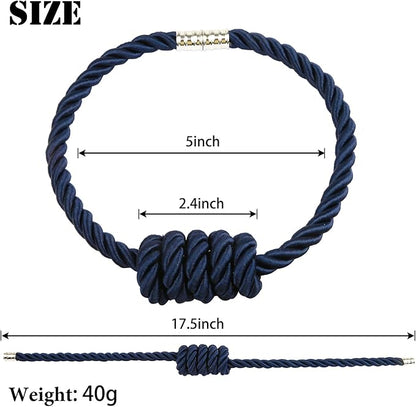 BEL AVENIR Magnetic Curtain Tiebacks, Decorative Drapery Holdbacks Modern Woven Tie-Backs with Exquisite Knot (Navy, 4 Pack)