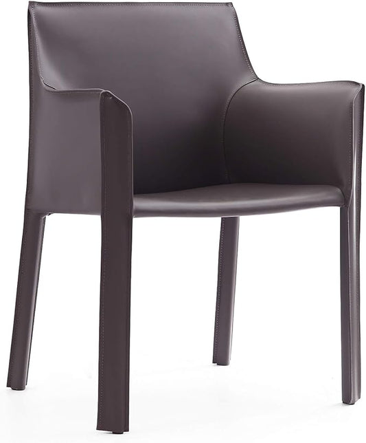 Manhattan Comfort Vogue Modern Faux Leather Dining Chairs, Metal Frame, Comfortable Padded Seat, Fully Assembled Armchair Accent Furniture, Set of 1, Grey